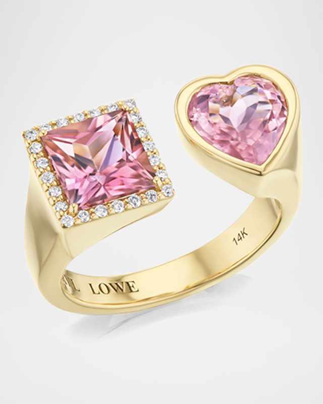14K Yellow Gold Light and Dark Pink Tourmaline Double-Stone Statement Ring
